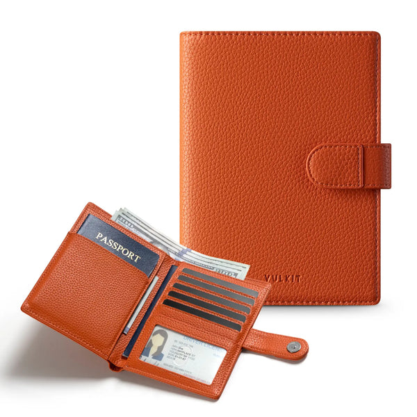 VPW110 - Leather Passport Holder for 2 Passports, RFID Blocking, ID Window, Cash Pocket, and Magnetic Closure