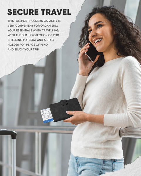 VPW101- Passport Wallet Compatible with Airtag Holder
